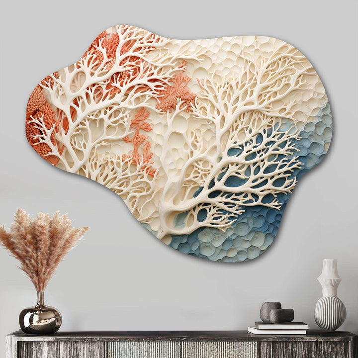 Pink And White Coastal Coral Collage I - Asymmetric Metal Wall Art