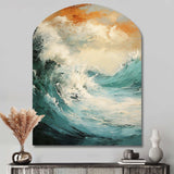 Modern Coastal Blue And Gold Wave - Asymmetric Metal Wall Art