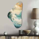 Modern Coastal Blue And Gold Wave - Asymmetric Metal Wall Art