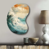 Modern Coastal Blue And Gold Wave - Asymmetric Metal Wall Art