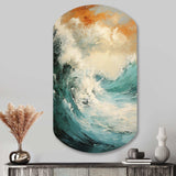 Modern Coastal Blue And Gold Wave - Asymmetric Metal Wall Art