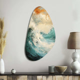 Modern Coastal Blue And Gold Wave - Asymmetric Metal Wall Art