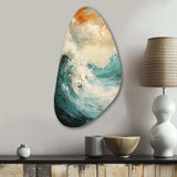 Modern Coastal Blue And Gold Wave - Asymmetric Metal Wall Art