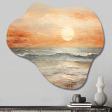 Beige And Golden Beach Sunset Paradise II - Asymmetric Metal Wall Art