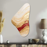 Gold And Red Soft Wave Fusion - Asymmetric Metal Wall Art