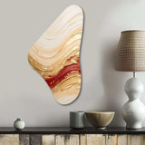 Gold And Red Soft Wave Fusion - Asymmetric Metal Wall Art