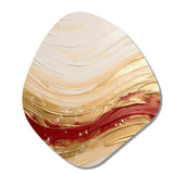 Gold And Red Soft Wave Fusion - Asymmetric Metal Wall Art