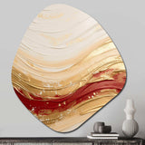 Gold And Red Soft Wave Fusion - Asymmetric Metal Wall Art