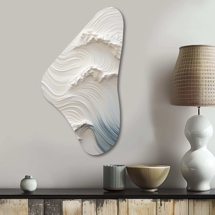White And Blue Wave Papercut Style I - Asymmetric Metal Wall Art