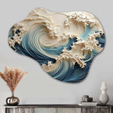 White And Blue Wave Papercut Style III - Asymmetric Metal Wall Art