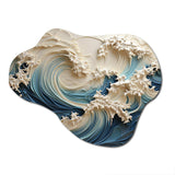 White And Blue Wave Papercut Style III - Asymmetric Metal Wall Art