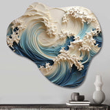 White And Blue Wave Papercut Style III - Asymmetric Metal Wall Art