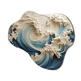 White And Blue Wave Papercut Style III - Asymmetric Metal Wall Art