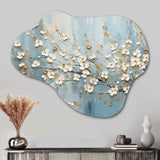 Peacefulness White Blue Dogwood - Asymmetric Metal Wall Art