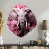 Pink Romantic Blooms Elephant I - Asymmetric Metal Wall Art