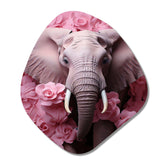 Pink Romantic Blooms Elephant I - Asymmetric Metal Wall Art