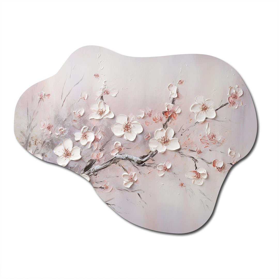 Pink And Grey Cherry Blossom Charm - Asymmetric Metal Wall Art