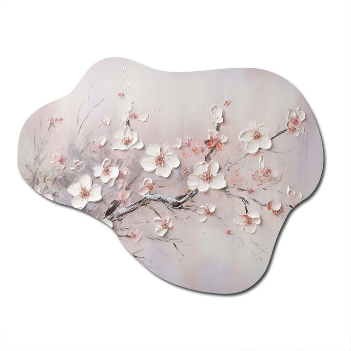 Pink And Grey Cherry Blossom Charm - Asymmetric Metal Wall Art