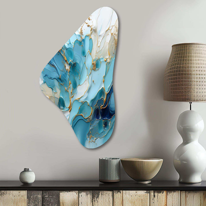 Blue And White Glacier Charm - Asymmetric Metal Wall Art