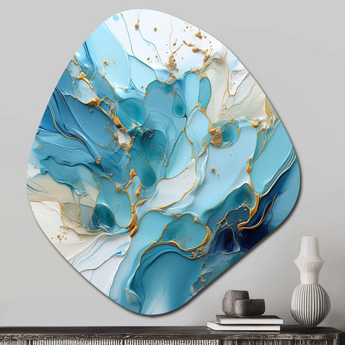 Blue And White Glacier Charm - Asymmetric Metal Wall Art