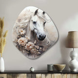 Majestic Flower Beauty Horse I - Asymmetric Metal Wall Art