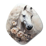 Majestic Flower Beauty Horse I - Asymmetric Metal Wall Art