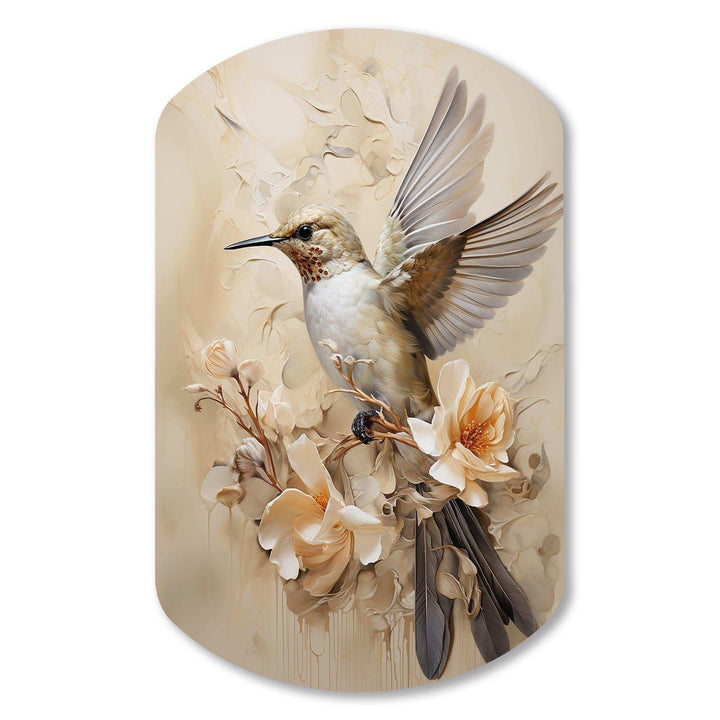 Fluttering Floral Hummingbird I - Asymmetric Metal Wall Art