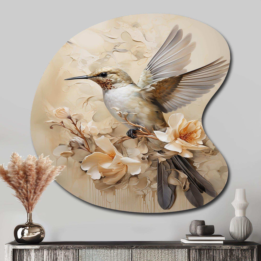 Fluttering Floral Hummingbird I - Asymmetric Metal Wall Art