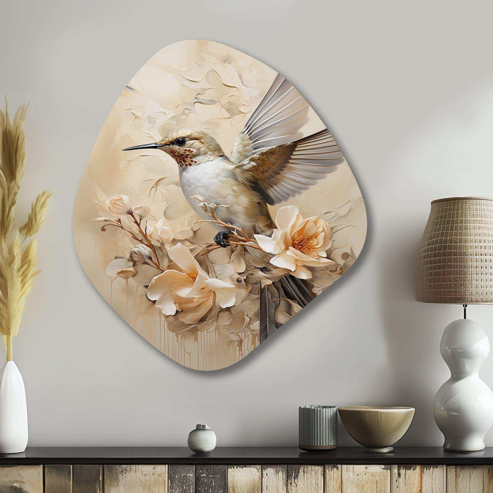 Fluttering Floral Hummingbird I - Asymmetric Metal Wall Art