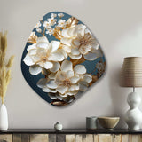 Baroque Hydrangea White And Gold I - Asymmetric Metal Wall Art