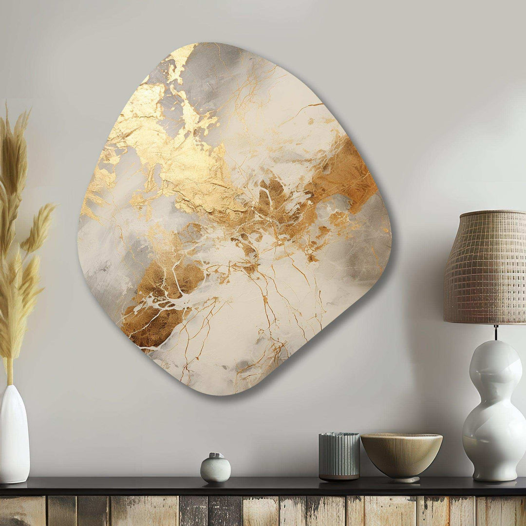 Beige And Gold Marble Lightning III - Asymmetric Metal Wall Art