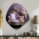 Lilac Couch Adorned With Gilded Accents - Asymmetric Metal Wall Art