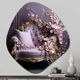 Lilac Couch Adorned With Gilded Accents - Asymmetric Metal Wall Art