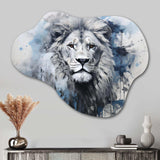 Grey And Blue Savannah Royalty Lion II - Asymmetric Metal Wall Art