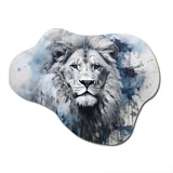 Grey And Blue Savannah Royalty Lion II - Asymmetric Metal Wall Art