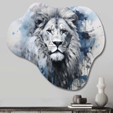 Grey And Blue Savannah Royalty Lion II - Asymmetric Metal Wall Art