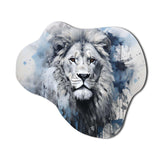 Grey And Blue Savannah Royalty Lion II - Asymmetric Metal Wall Art