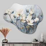 Elegant White And Blue Magnolias Tranquility - Asymmetric Metal Wall Art