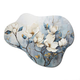 Elegant White And Blue Magnolias Tranquility - Asymmetric Metal Wall Art