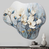 Elegant White And Blue Magnolias Tranquility - Asymmetric Metal Wall Art