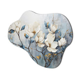 Elegant White And Blue Magnolias Tranquility - Asymmetric Metal Wall Art