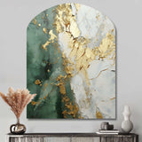 Gold And Green Paint Fusion - Asymmetric Metal Wall Art