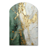 Gold And Green Paint Fusion - Asymmetric Metal Wall Art