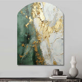 Gold And Green Paint Fusion - Asymmetric Metal Wall Art