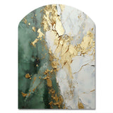 Gold And Green Paint Fusion - Asymmetric Metal Wall Art