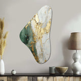 Gold And Green Paint Fusion - Asymmetric Metal Wall Art