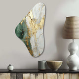 Gold And Green Paint Fusion - Asymmetric Metal Wall Art