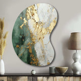 Gold And Green Paint Fusion - Asymmetric Metal Wall Art