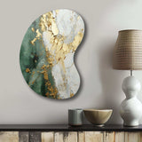 Gold And Green Paint Fusion - Asymmetric Metal Wall Art