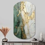 Gold And Green Paint Fusion - Asymmetric Metal Wall Art